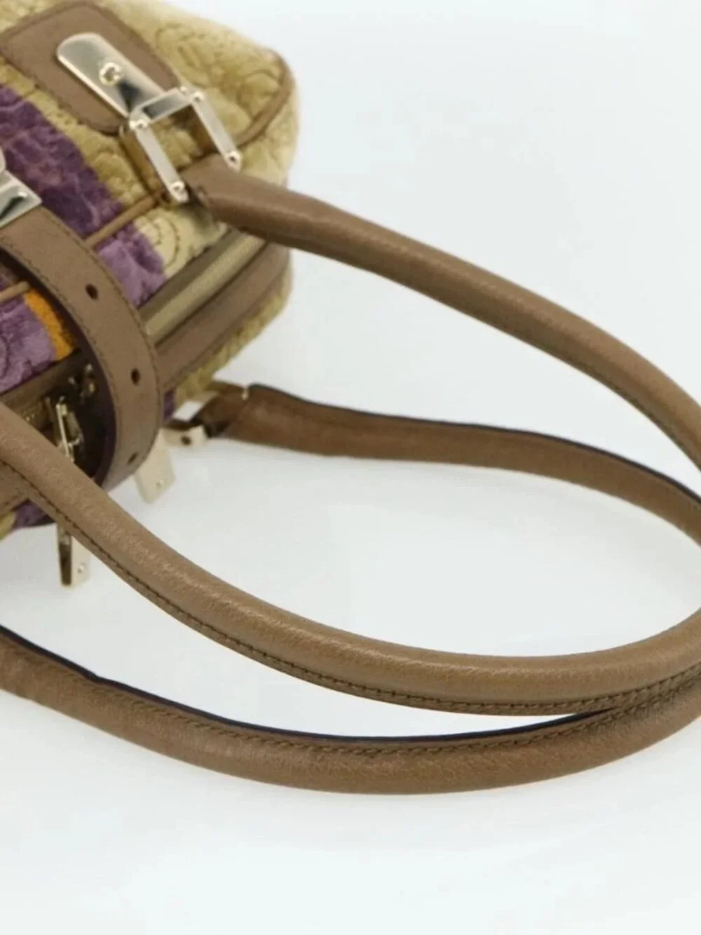 GUCCI Horsebit Boston Bag Velor Gold Beige 145770 Auth 176490V